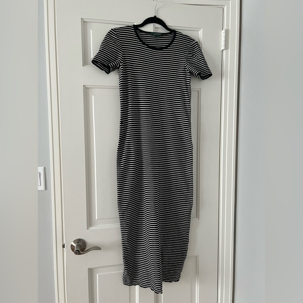 Ralph Lauren Black and White Striped Midi Dress